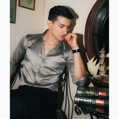 Slate Elegance Butter Silk Men's Shirt