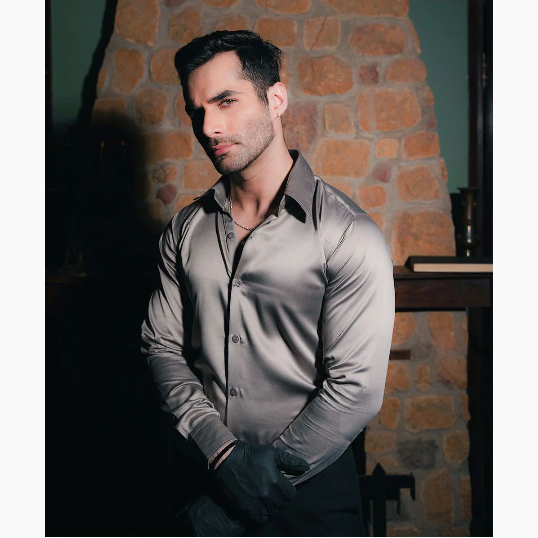 Slate Elegance Butter Silk Men's Shirt