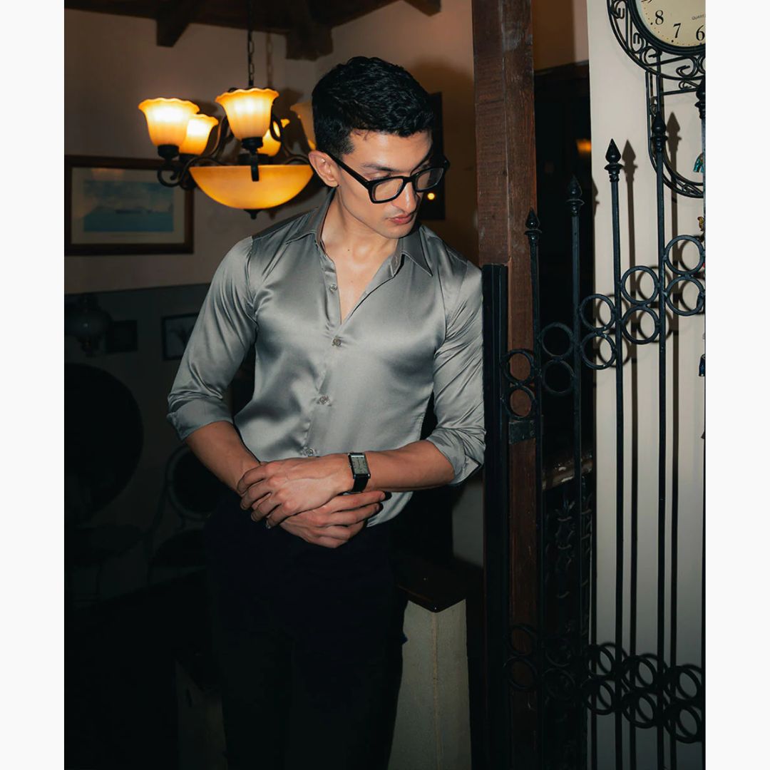 Slate Elegance Butter Silk Men's Shirt